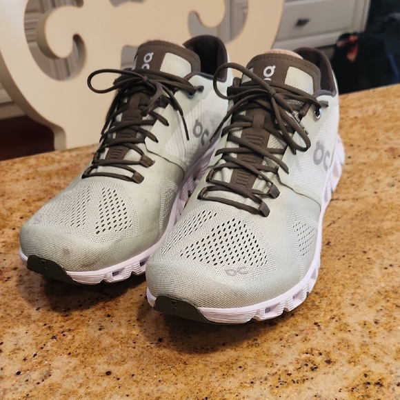 On Running Light Brown and White Sneakers - Picture 3 of 4